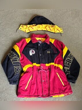 Vtg Washington Redskins NFL Fat Goose Puffer Coat Jacket L Removable Hood Coat